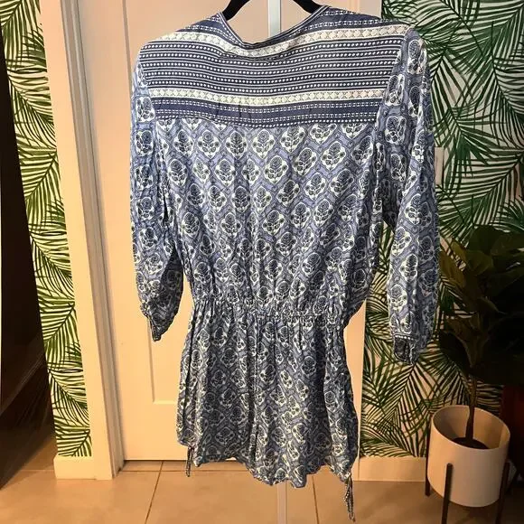 Faithfull The Brand Women's Blue Woodstock Playsuit Size Medium